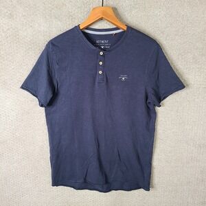 Refinery Shirt Men Medium Navy Blue Henley T-Shirt Stay True Short Sleeve Cotton